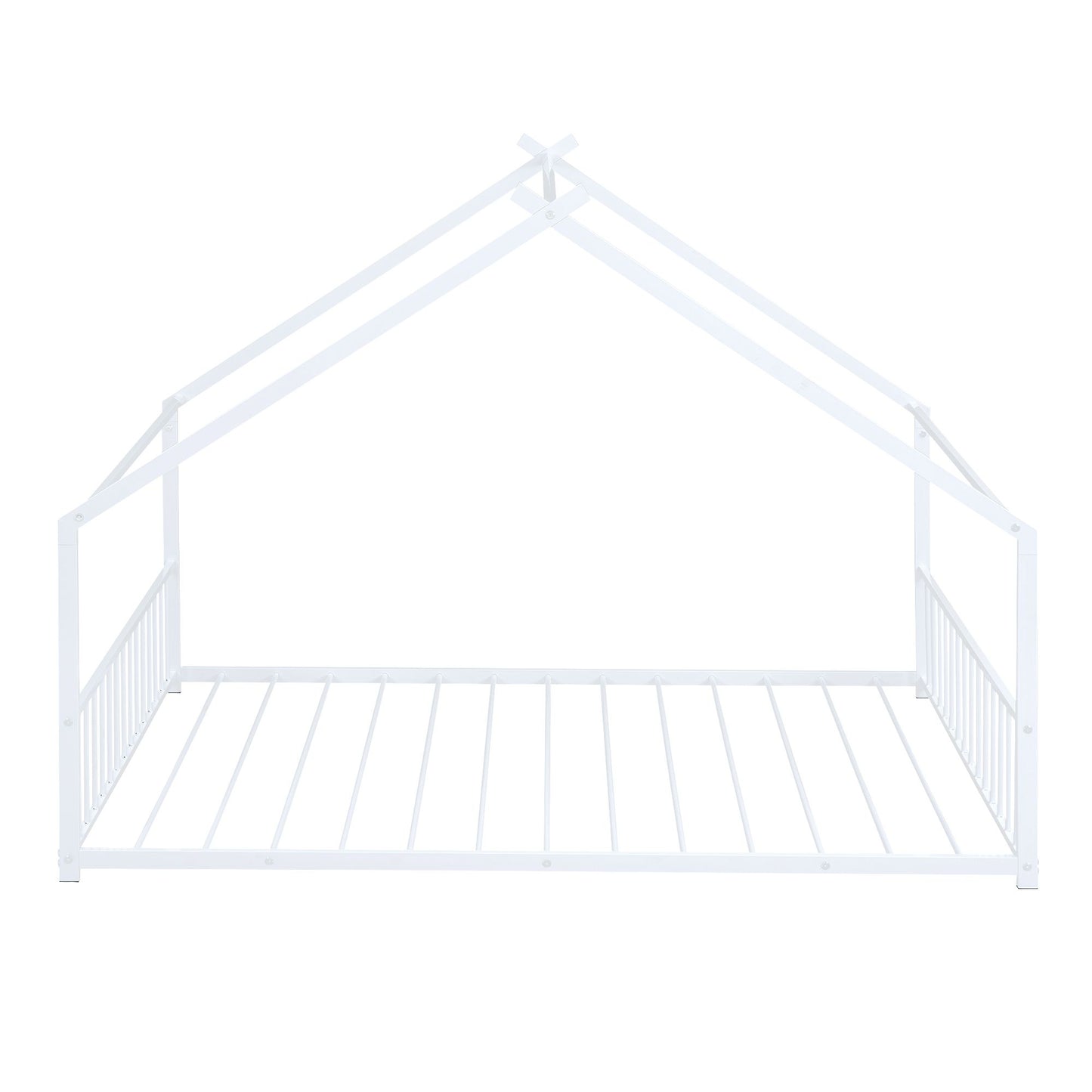 Full Size Metal House Bed, White image 6