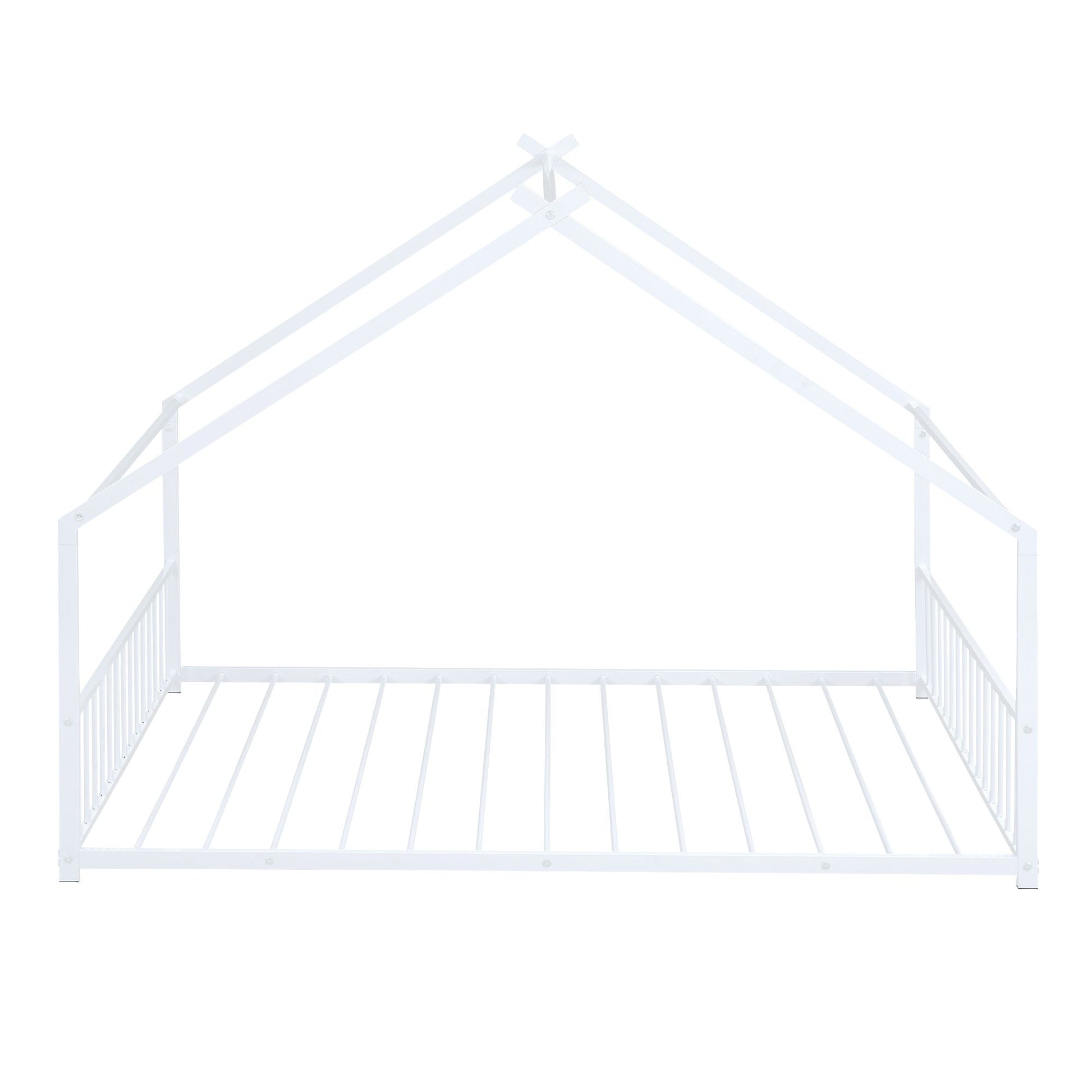 Full Size Metal House Bed, White image 6
