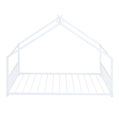 Full Size Metal House Bed, White image 6