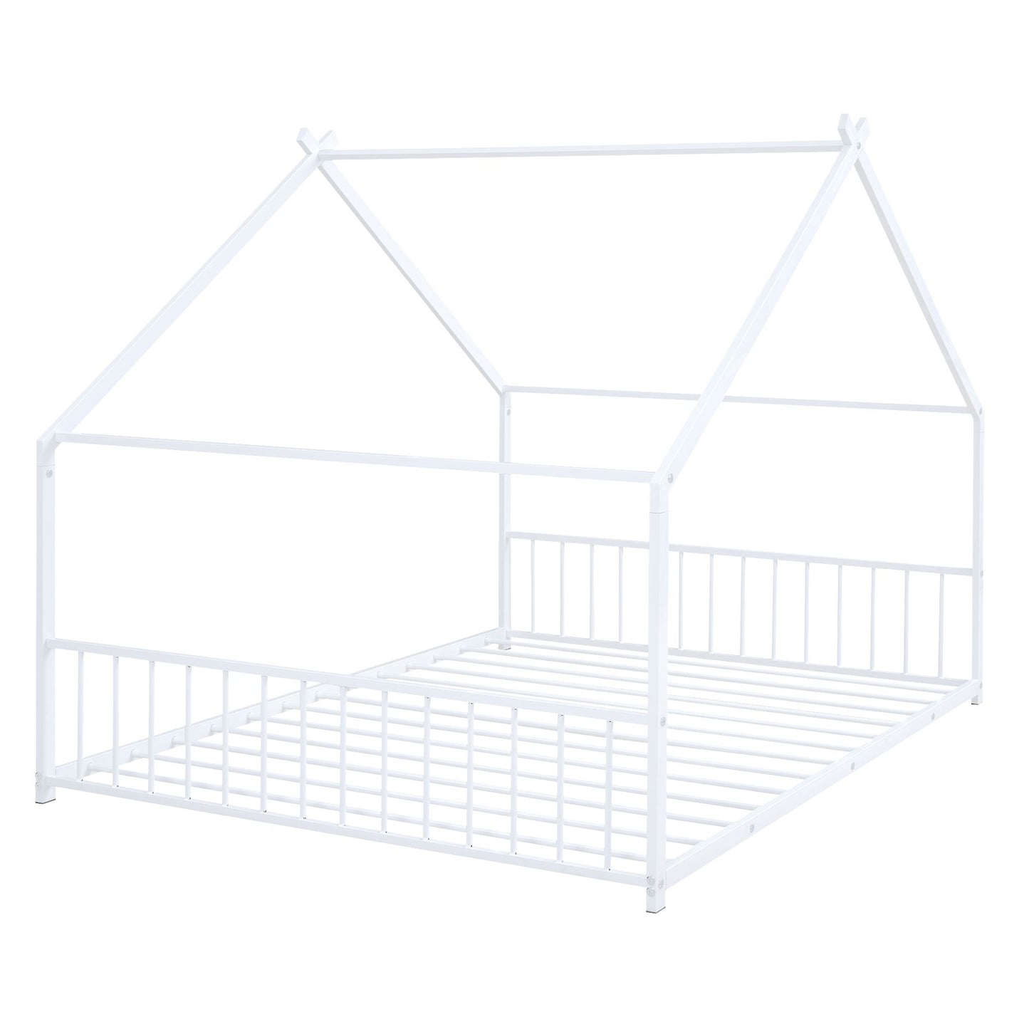 Full Size Metal House Bed, White image 9