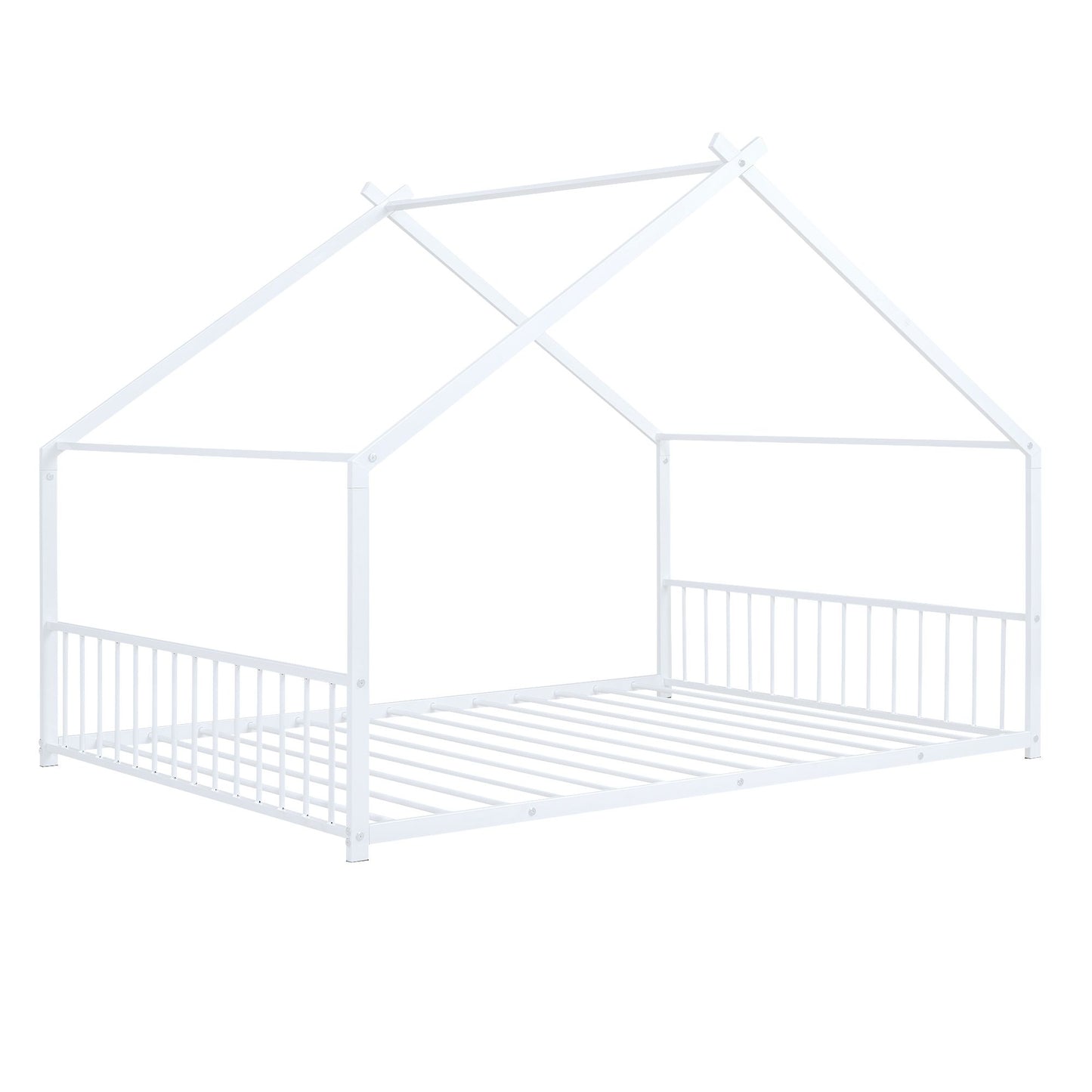 Full Size Metal House Bed, White image 3