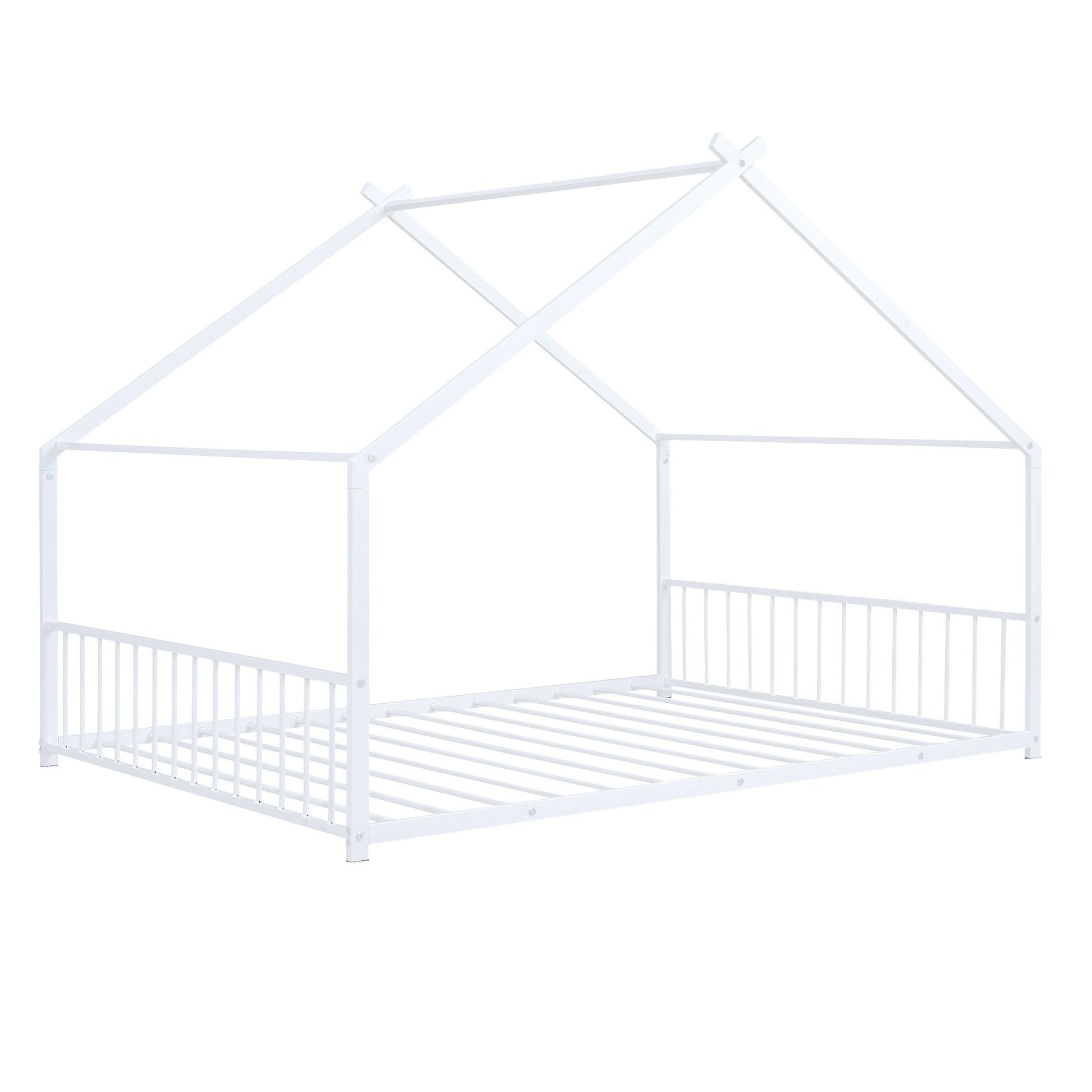Full Size Metal House Bed, White image 3