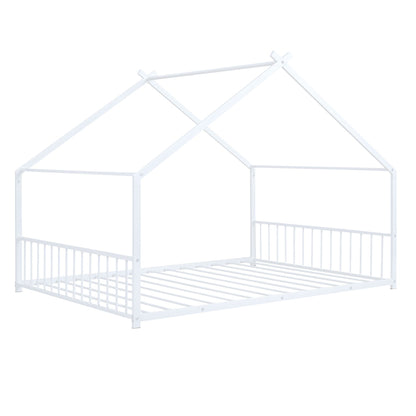 Full Size Metal House Bed, White image 3