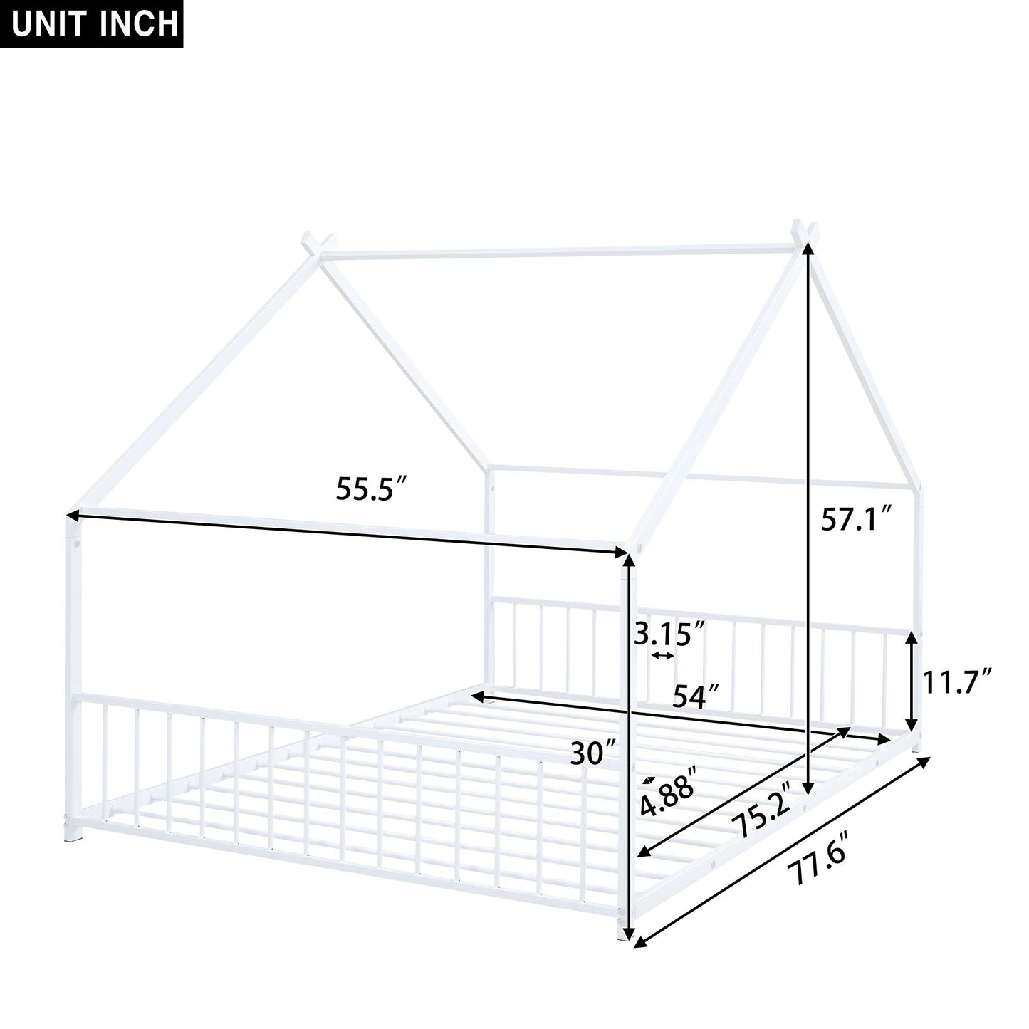 Full Size Metal House Bed, White image 7