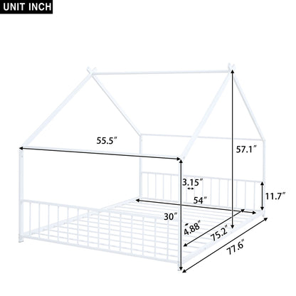 Full Size Metal House Bed, White image 7