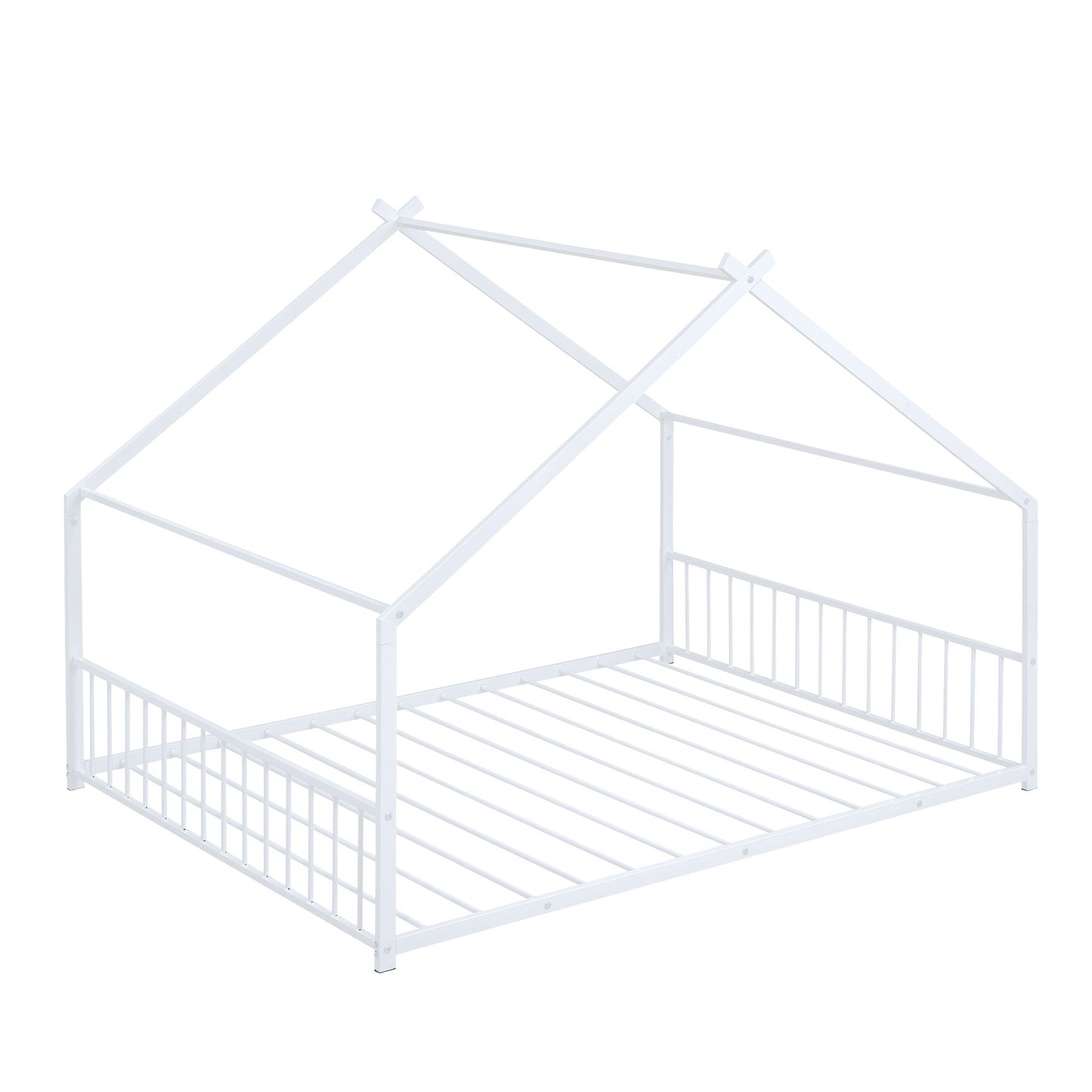 Full Size Metal House Bed, White image 4