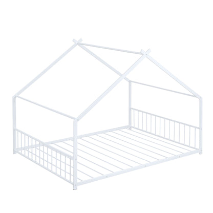 Full Size Metal House Bed, White image 4