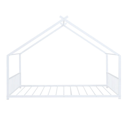 Full Size Metal House Bed, White image 8