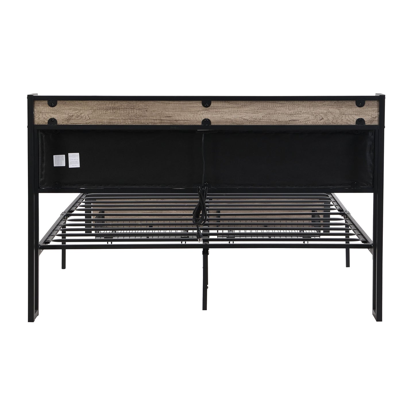 FULL Size Metal Platform Bed Frame with upholstery storage function Headboard and USB LINER and Footboard with drawers , image 7