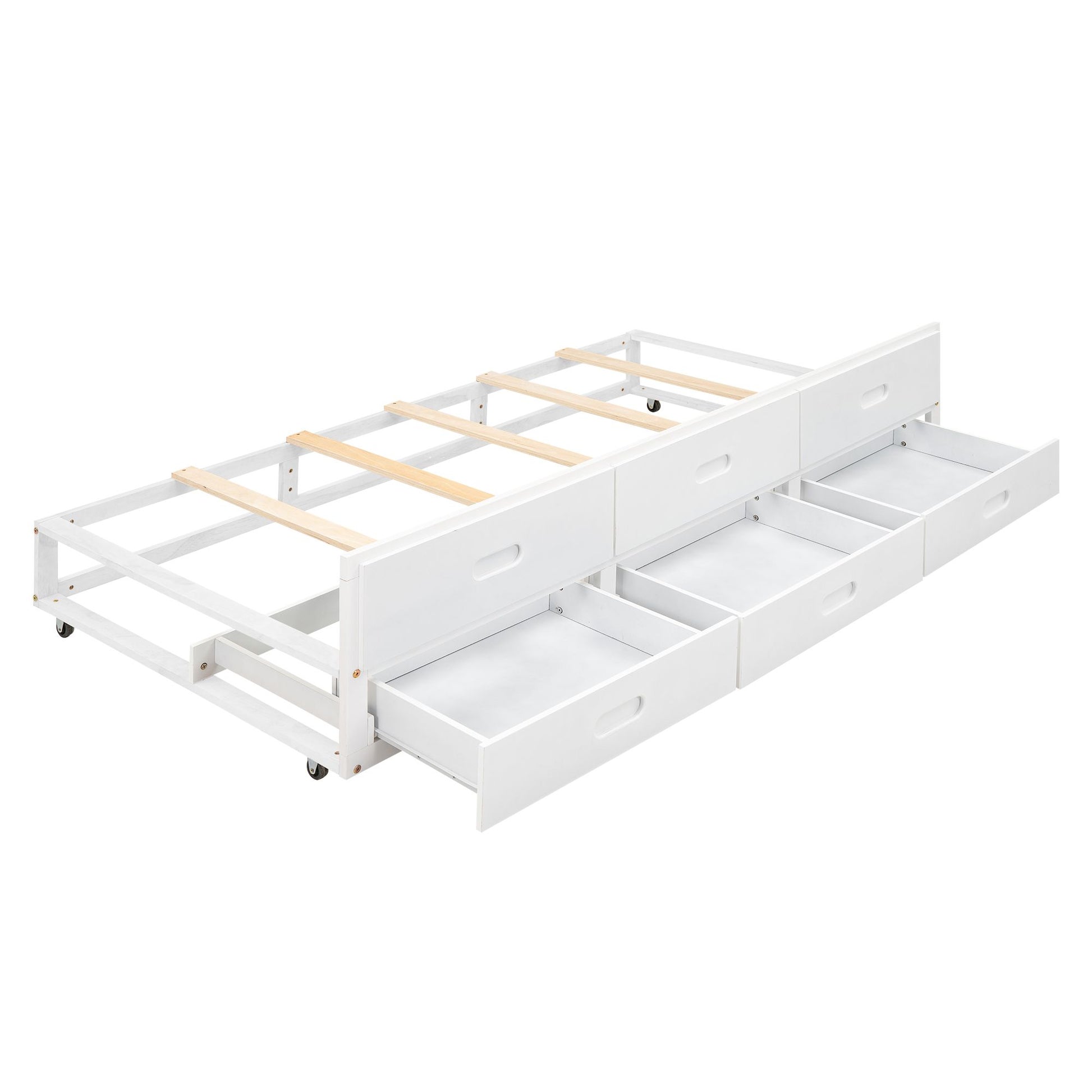 Full Size Platform Bed with Storage Headboard, USB, Twin Size Trundle and 3 Drawers, White image 11