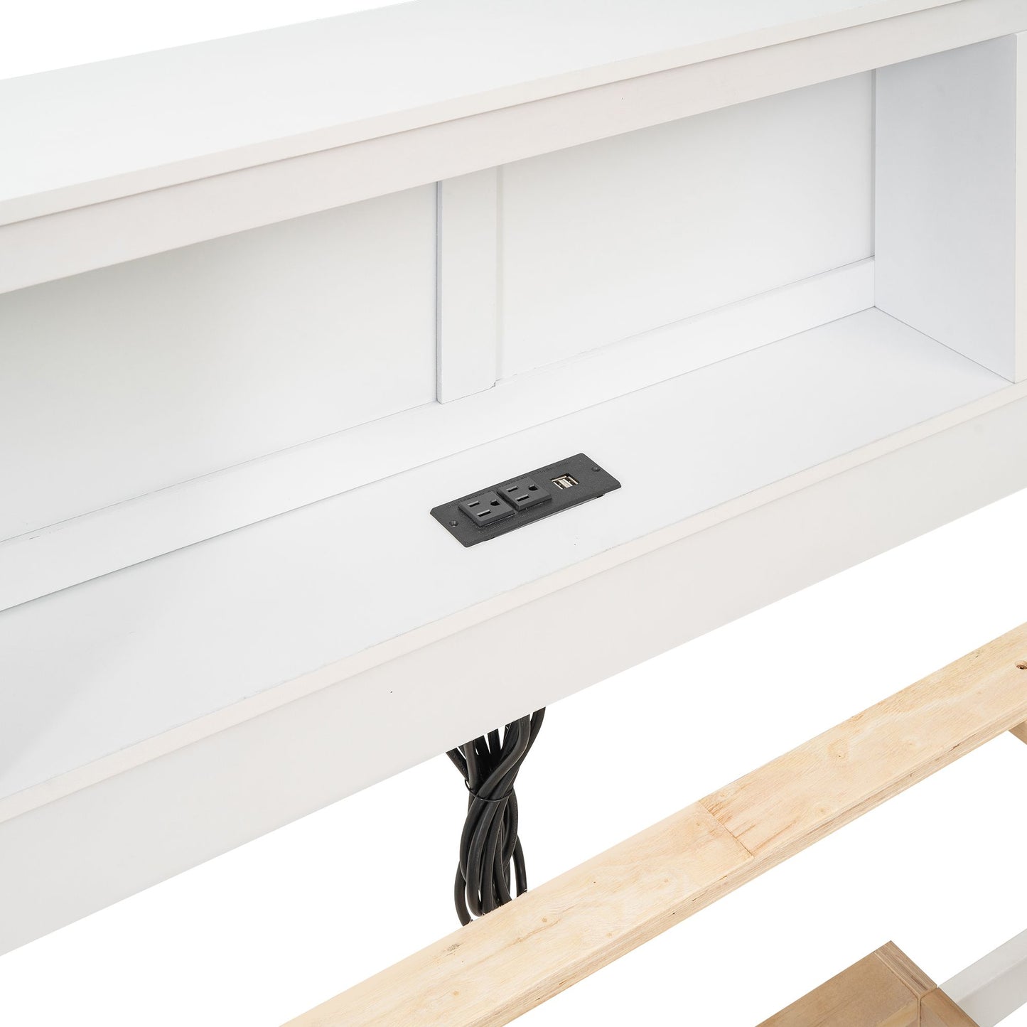 Full Size Platform Bed with Storage Headboard, USB, Twin Size Trundle and 3 Drawers, White image 8