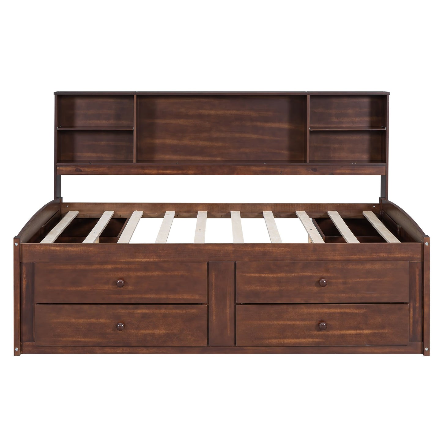 Full Size Wooden Captain Bed with Built-in Storage Shelves, 4 Drawers and 2 Cabinets, Antique Brown image 17
