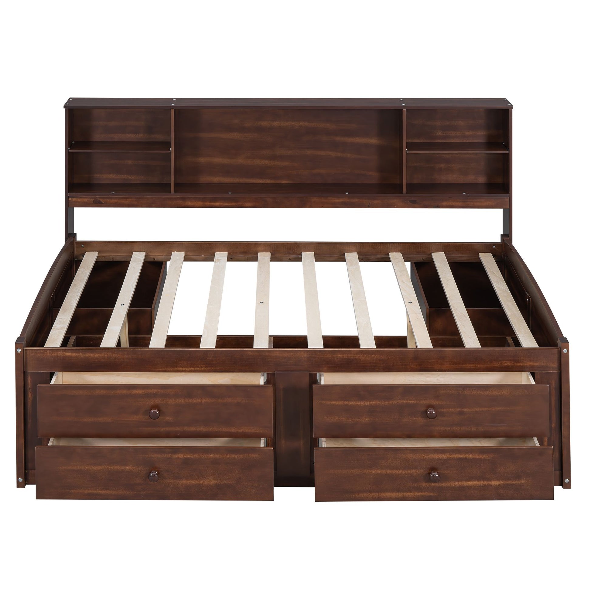 Full Size Wooden Captain Bed with Built-in Storage Shelves, 4 Drawers and 2 Cabinets, Antique Brown image 13