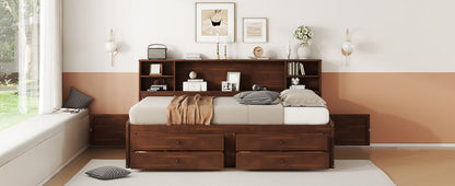 Full Size Wooden Captain Bed with Built-in Storage Shelves, 4 Drawers and 2 Cabinets, Antique Brown image 5