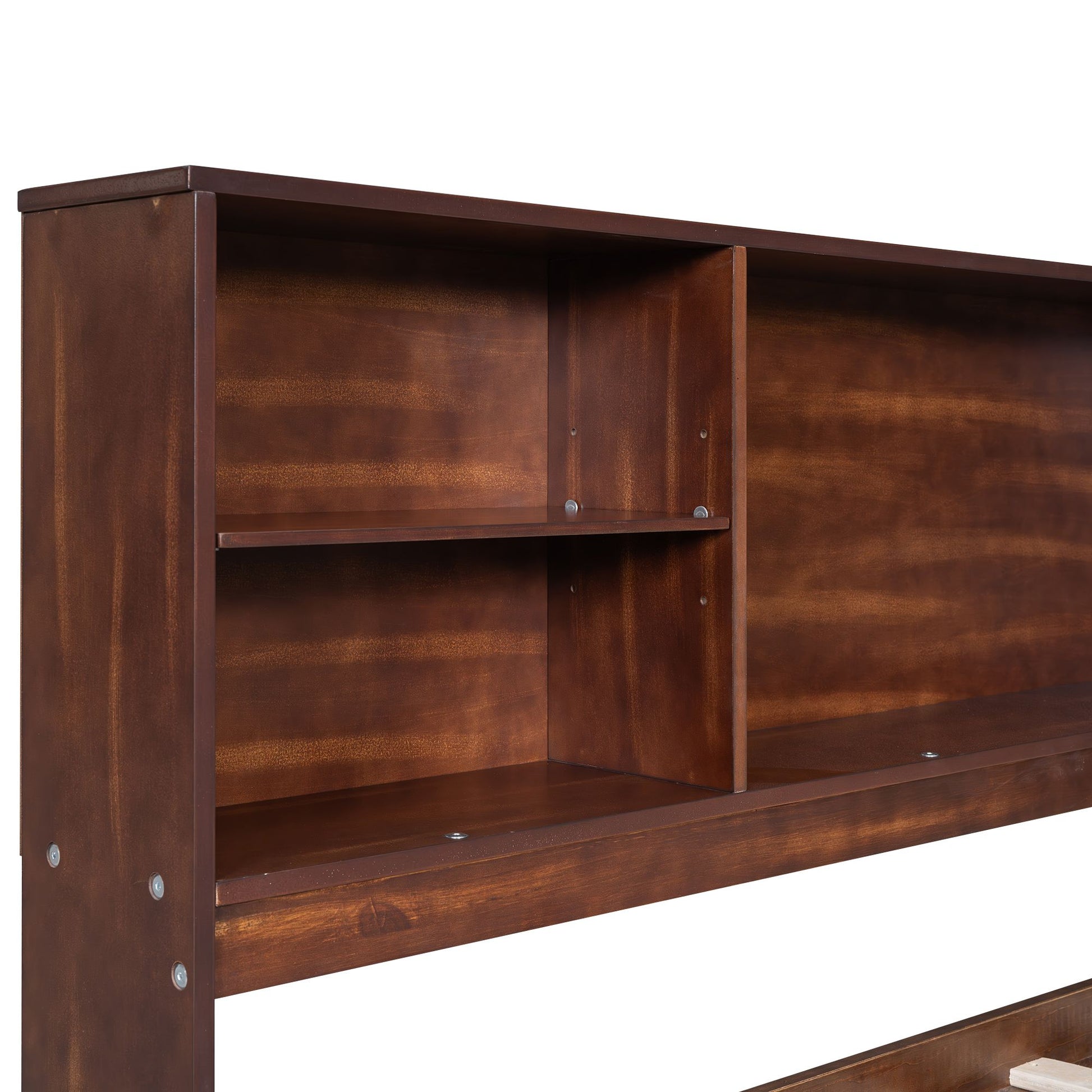 Full Size Wooden Captain Bed with Built-in Storage Shelves, 4 Drawers and 2 Cabinets, Antique Brown image 11
