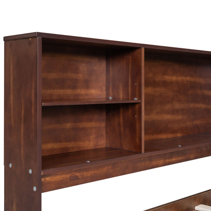 Full Size Wooden Captain Bed with Built-in Storage Shelves, 4 Drawers and 2 Cabinets, Antique Brown image 11