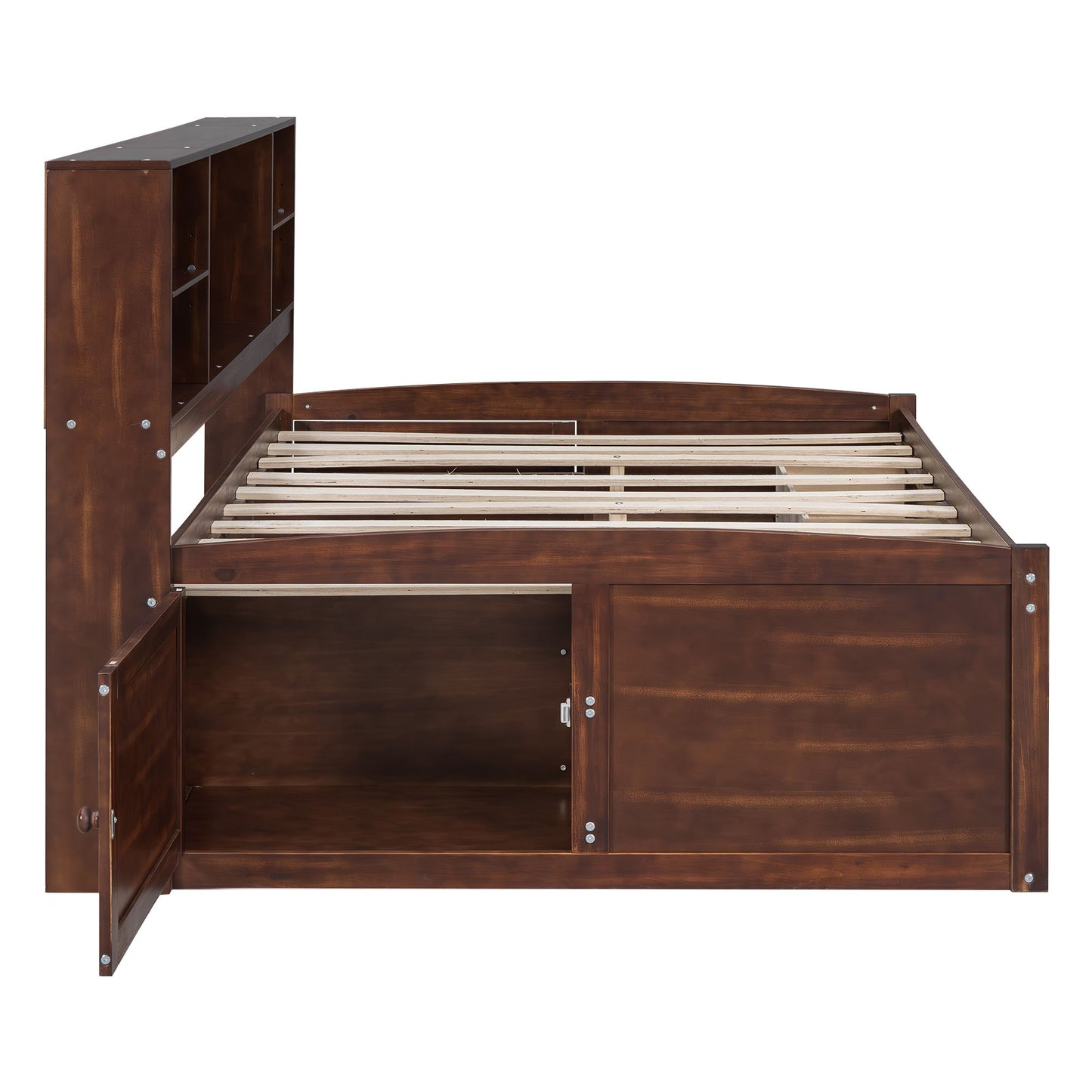 Full Size Wooden Captain Bed with Built-in Storage Shelves, 4 Drawers and 2 Cabinets, Antique Brown image 19