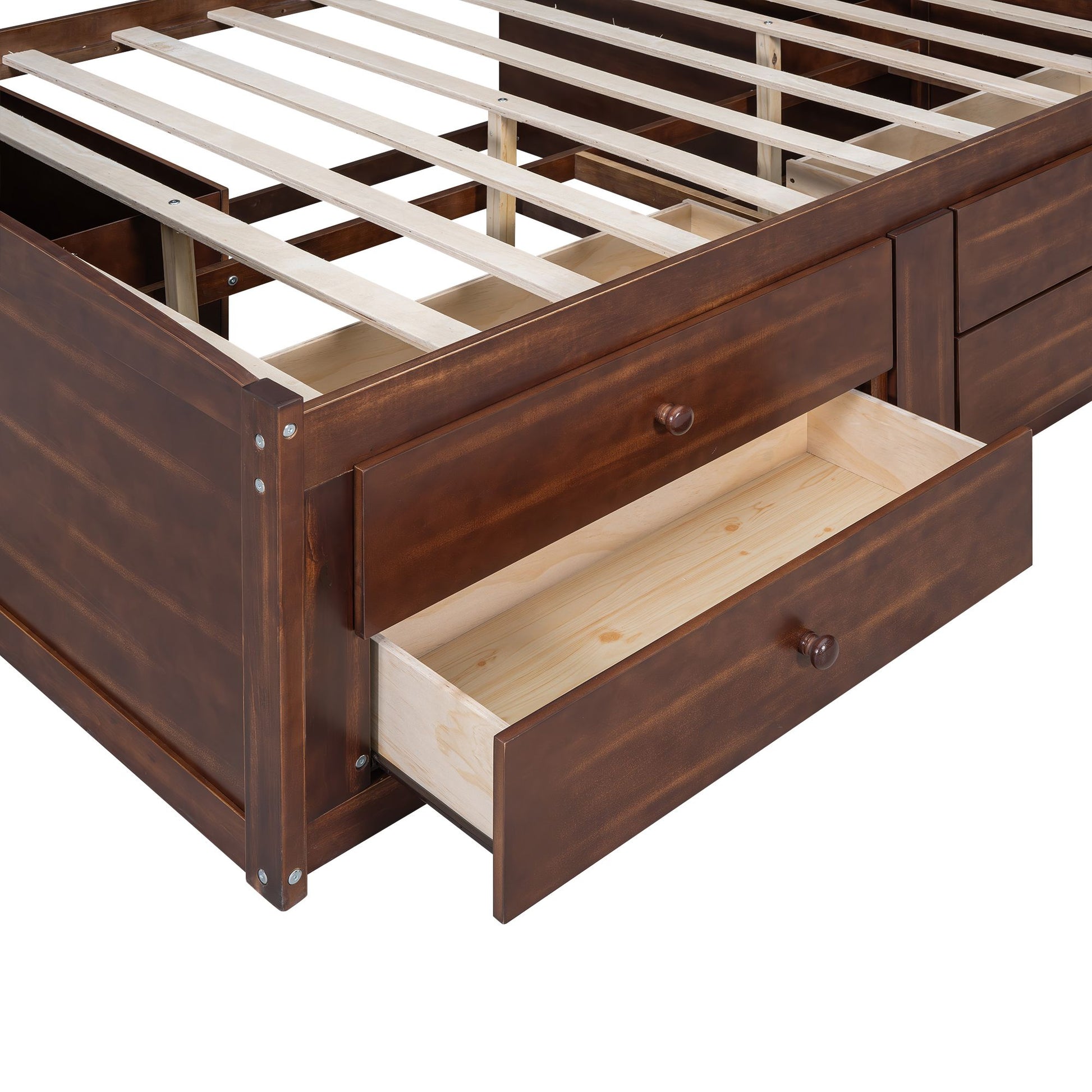 Full Size Wooden Captain Bed with Built-in Storage Shelves, 4 Drawers and 2 Cabinets, Antique Brown image 14