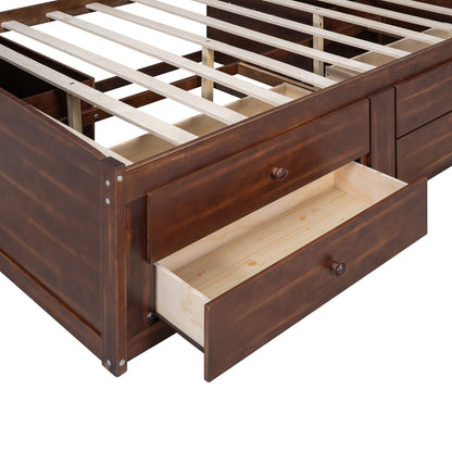 Full Size Wooden Captain Bed with Built-in Storage Shelves, 4 Drawers and 2 Cabinets, Antique Brown image 14
