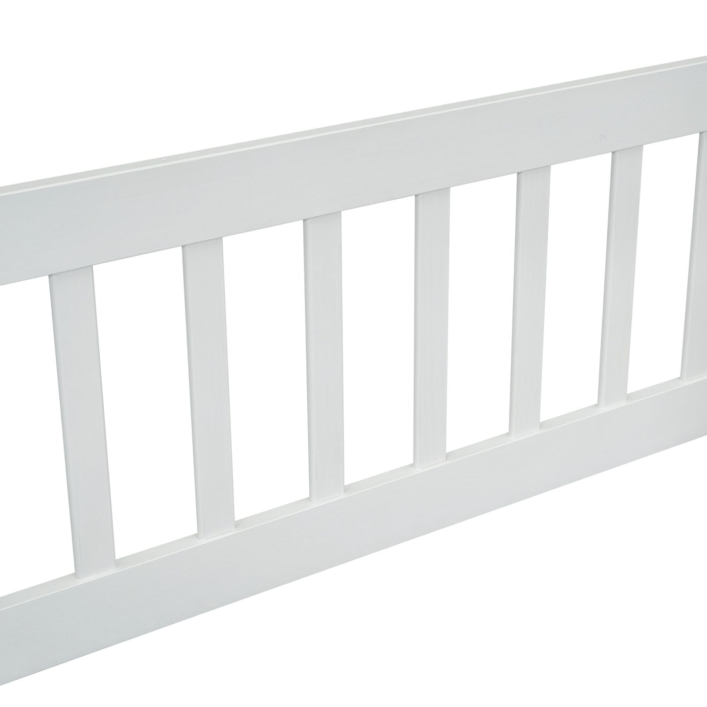 Full Wood House-Shaped Floor Bed with Fence, Guardrails,White image 5