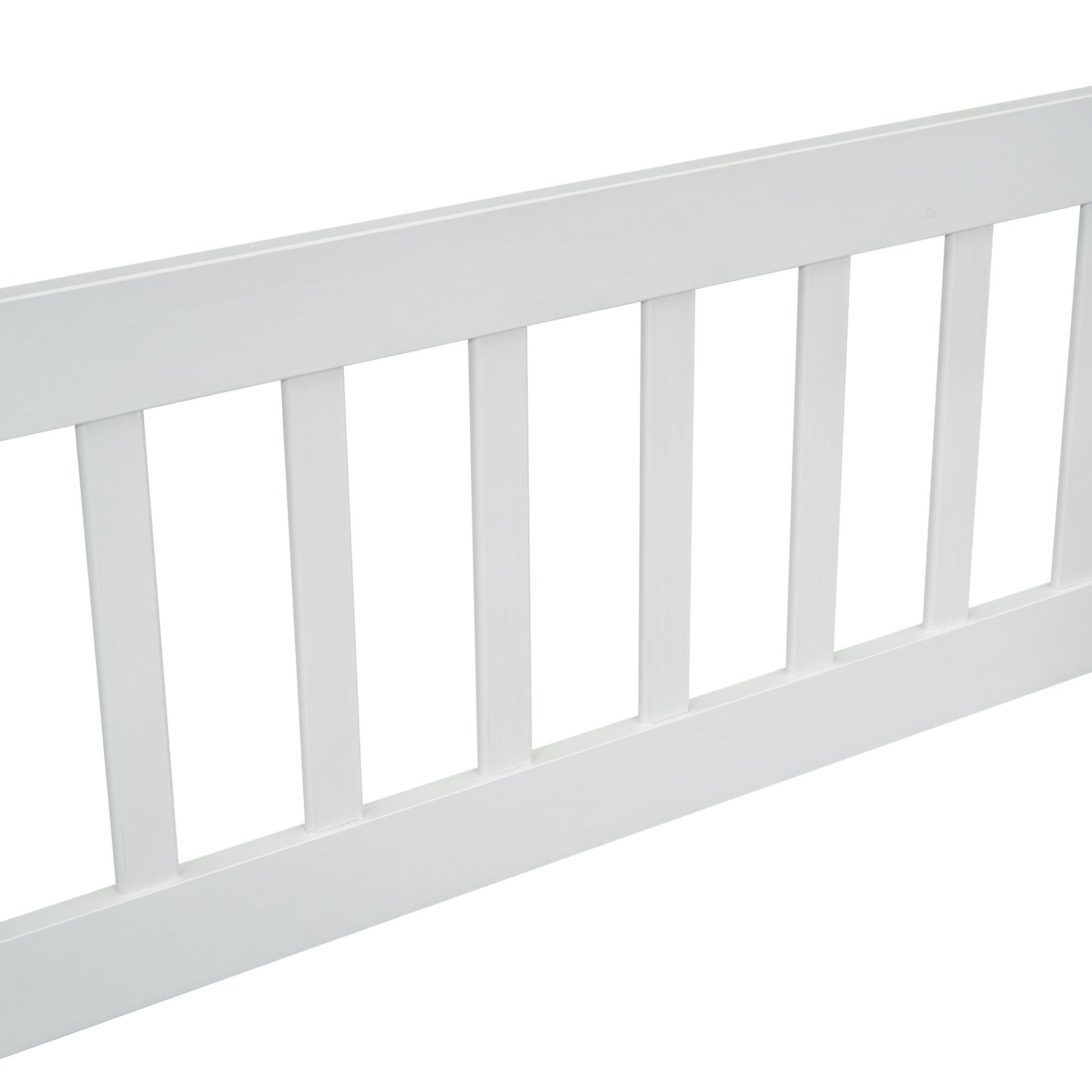 Full Wood House-Shaped Floor Bed with Fence, Guardrails,White image 5