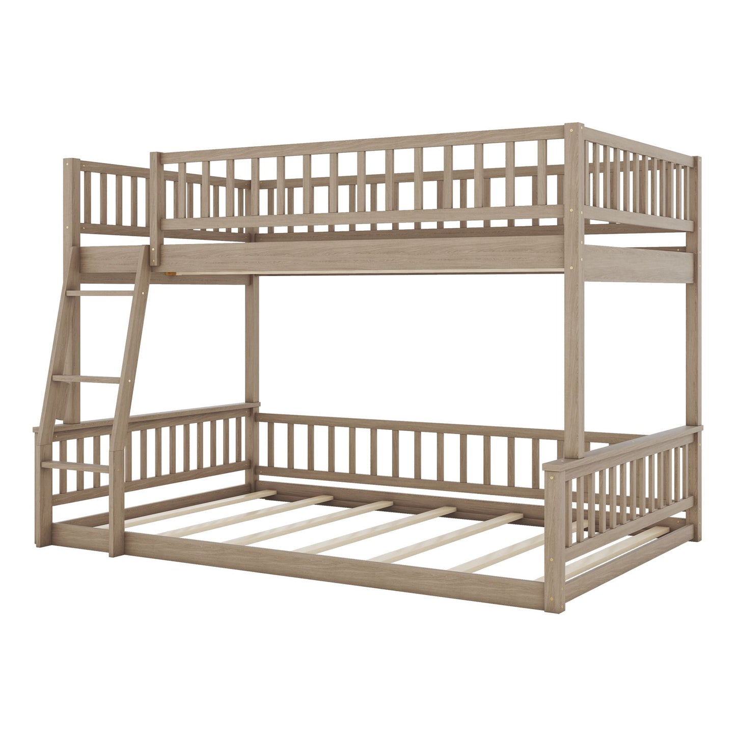 Full XL over Queen Bunk Bed with Ladder and Guardrails, Walnut image 10