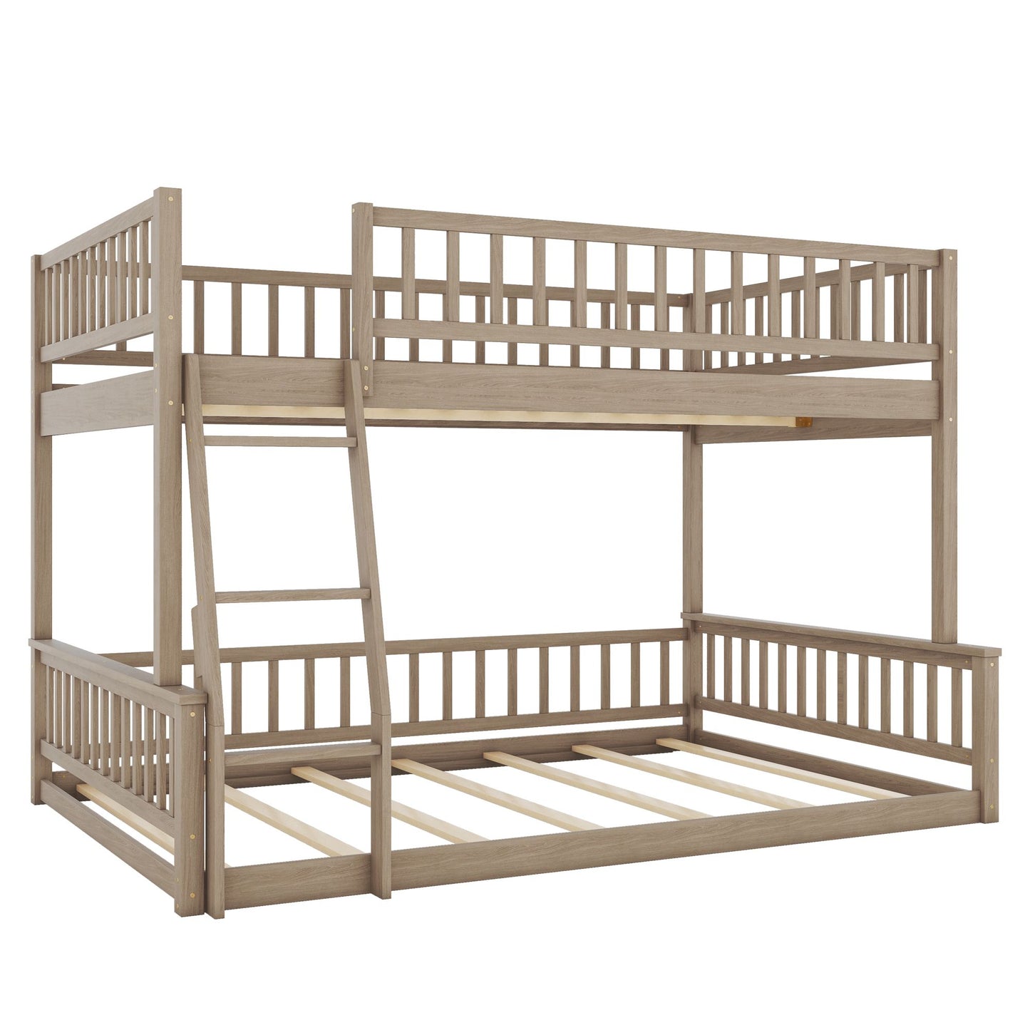 Full XL over Queen Bunk Bed with Ladder and Guardrails, Walnut image 8