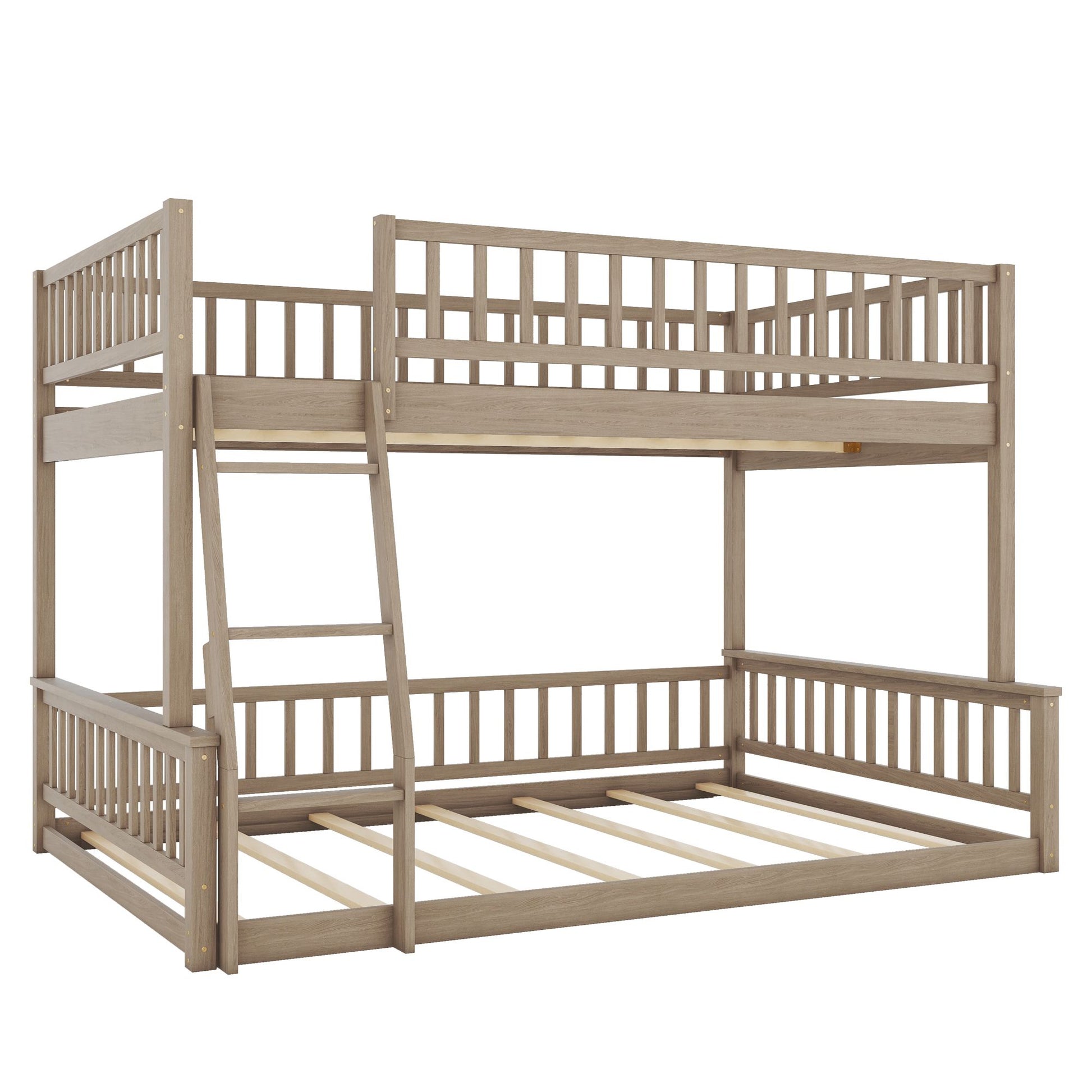 Full XL over Queen Bunk Bed with Ladder and Guardrails, Walnut image 8