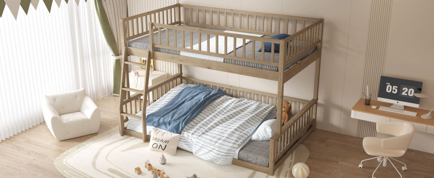 Full XL over Queen Bunk Bed with Ladder and Guardrails, Walnut image 6