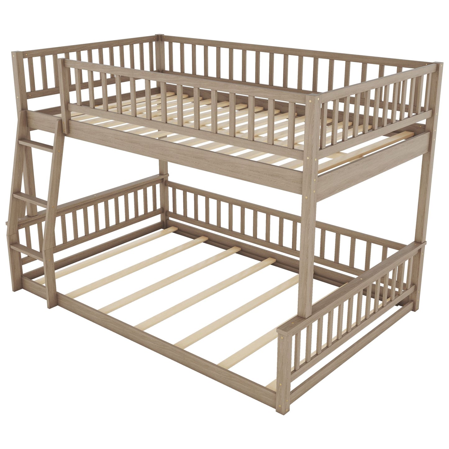 Full XL over Queen Bunk Bed with Ladder and Guardrails, Walnut image 9