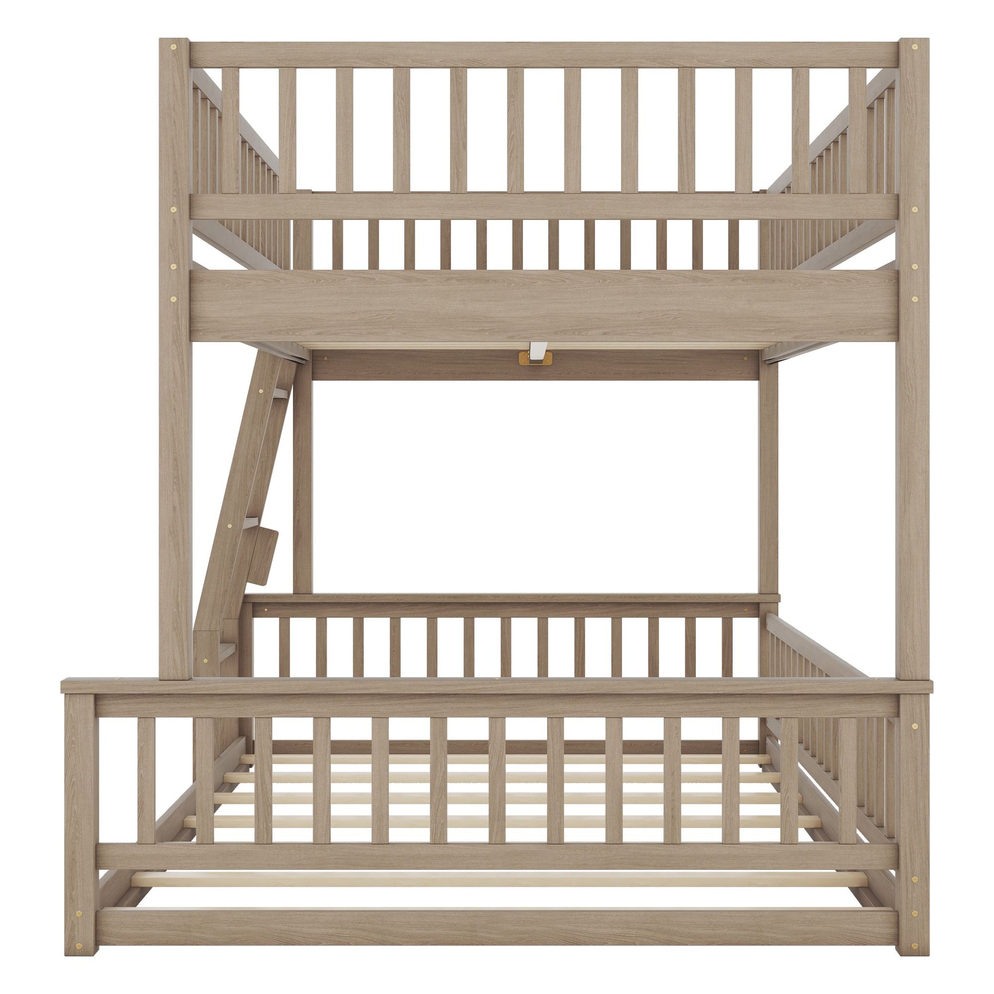 Full XL over Queen Bunk Bed with Ladder and Guardrails, Walnut image 12