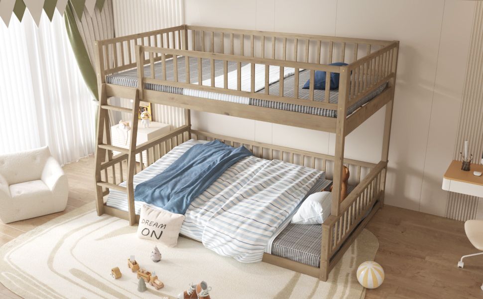 Full XL over Queen Bunk Bed with Ladder and Guardrails, Walnut image 5