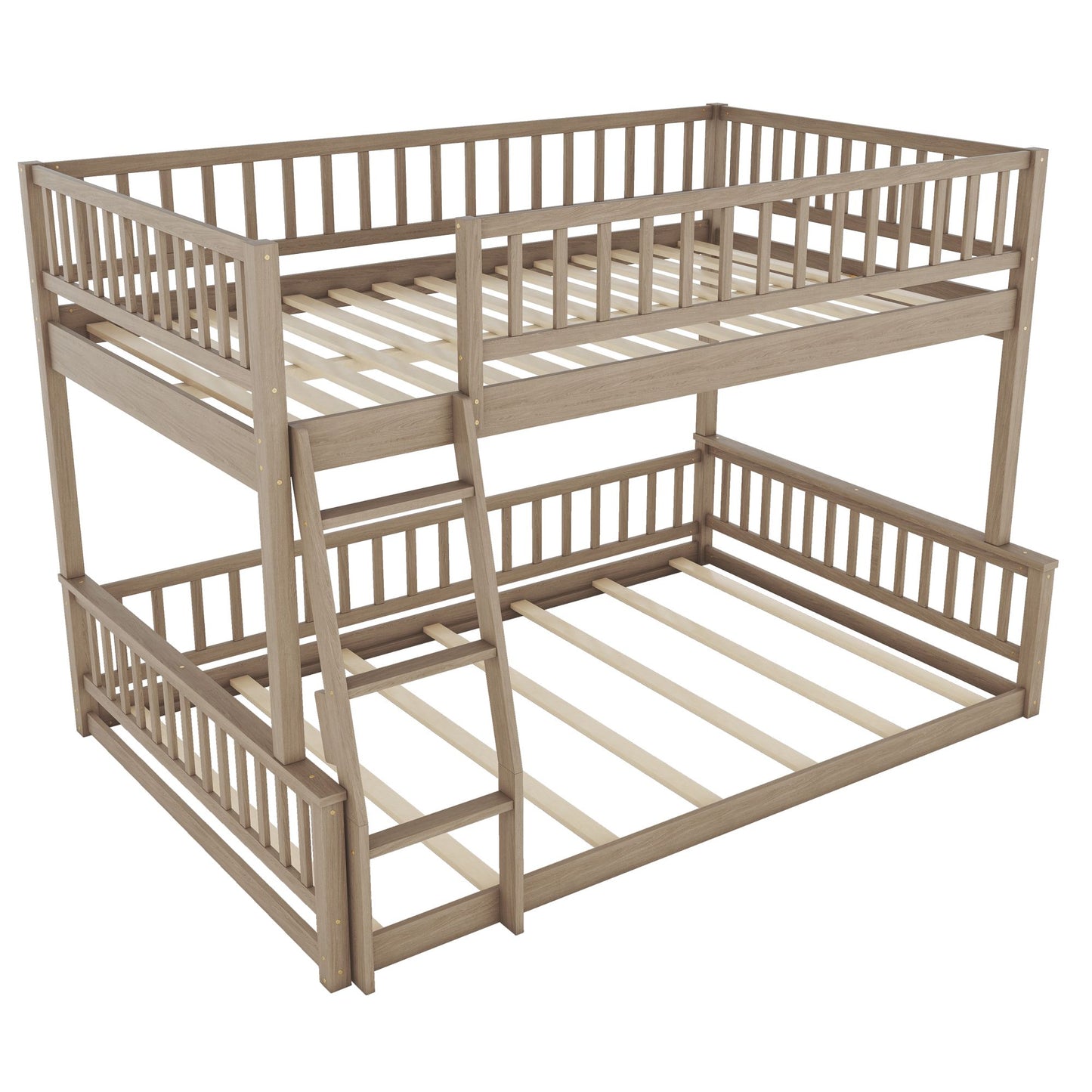Full XL over Queen Bunk Bed with Ladder and Guardrails, Walnut image 11