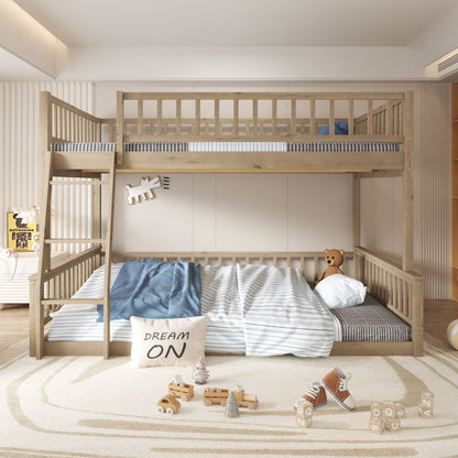 Full XL over Queen Bunk Bed with Ladder and Guardrails, Walnut image 1