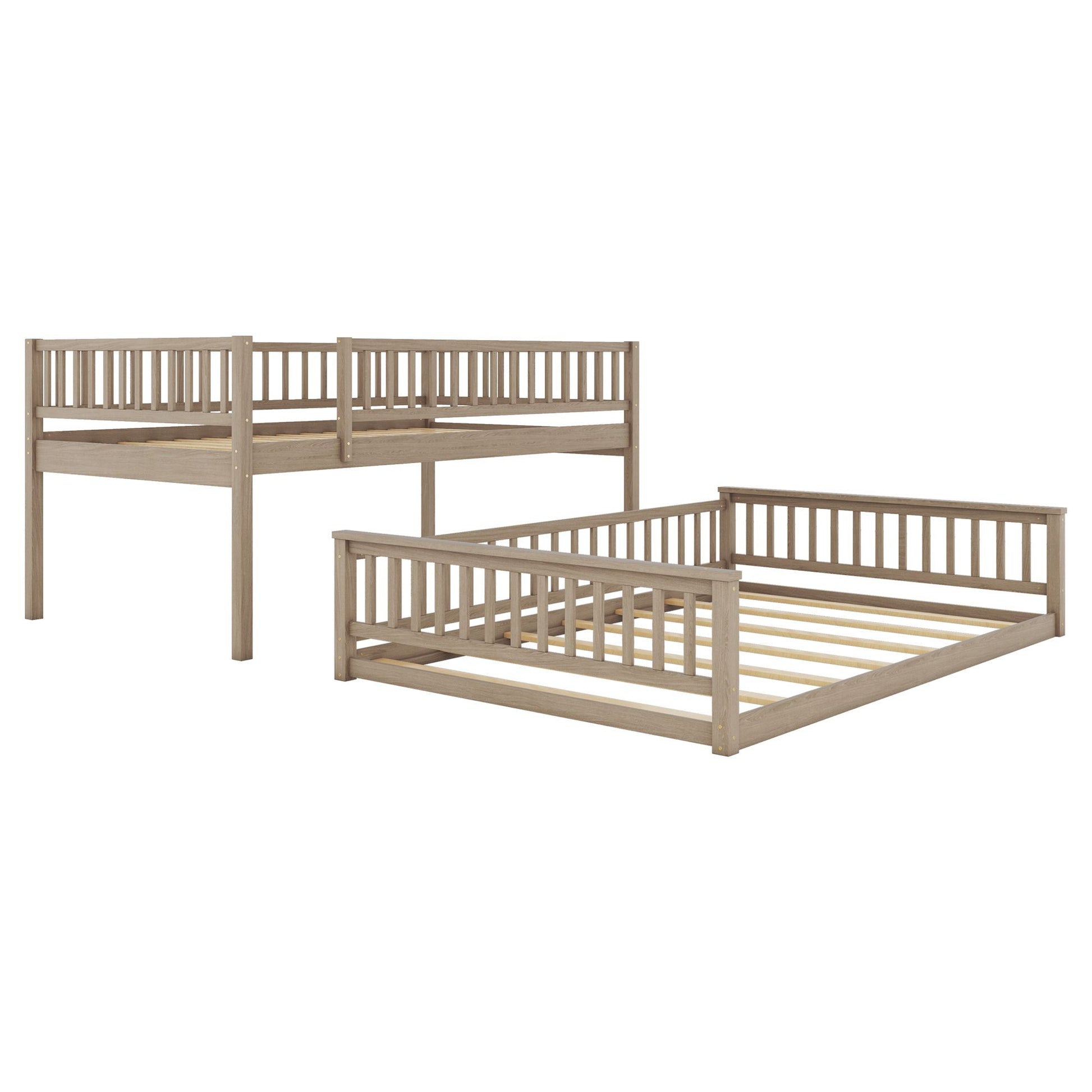 Full XL over Queen Bunk Bed with Ladder and Guardrails, Walnut image 14