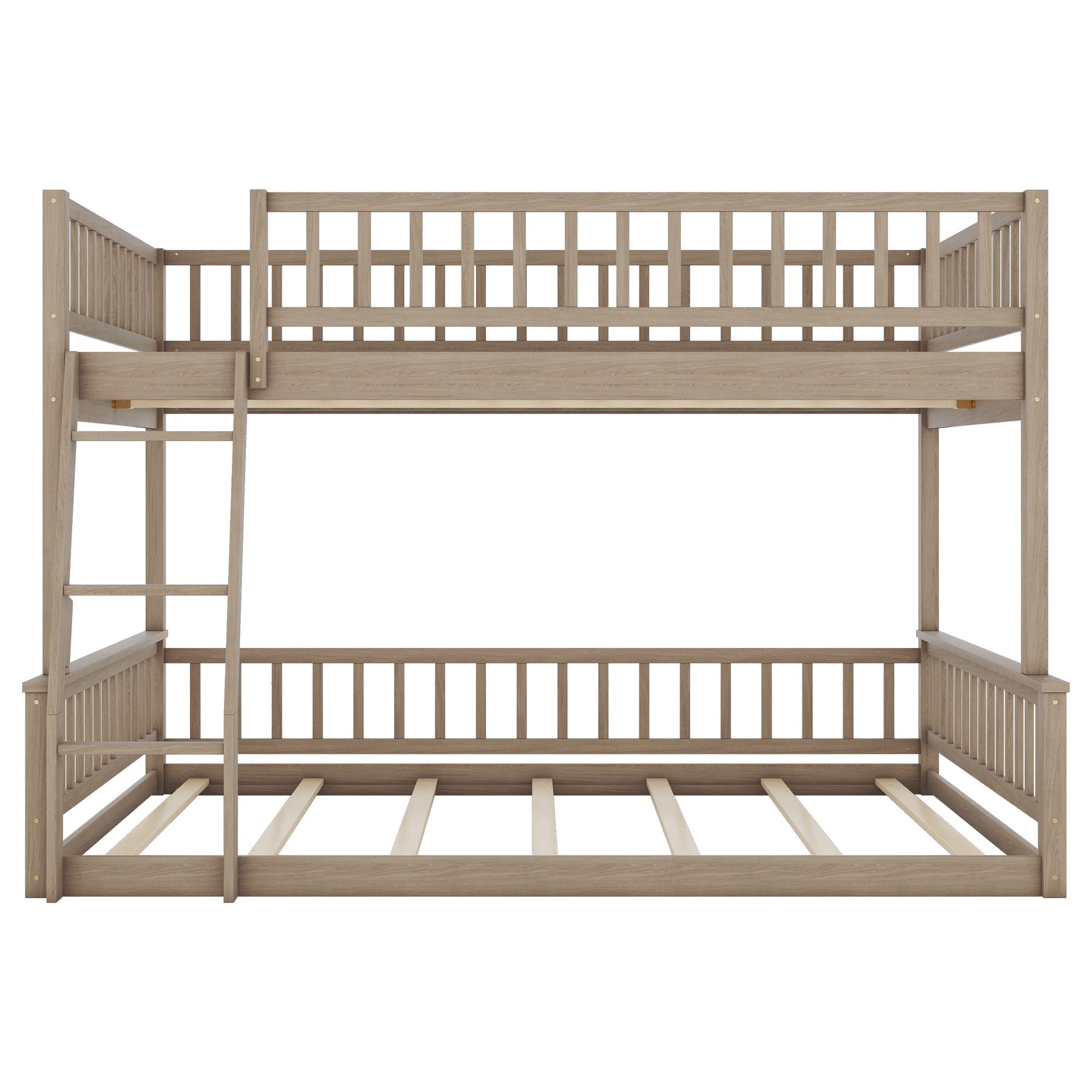 Full XL over Queen Bunk Bed with Ladder and Guardrails, Walnut image 15