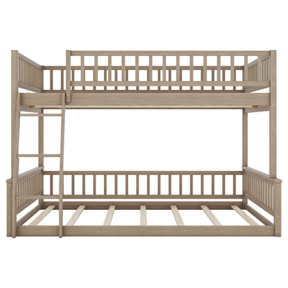 Full XL over Queen Bunk Bed with Ladder and Guardrails, Walnut image 15
