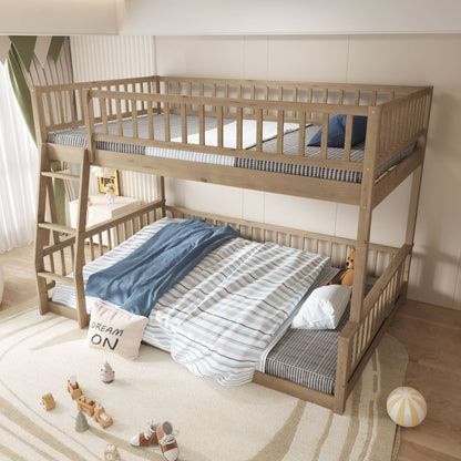 Full XL over Queen Bunk Bed with Ladder and Guardrails, Walnut image 4