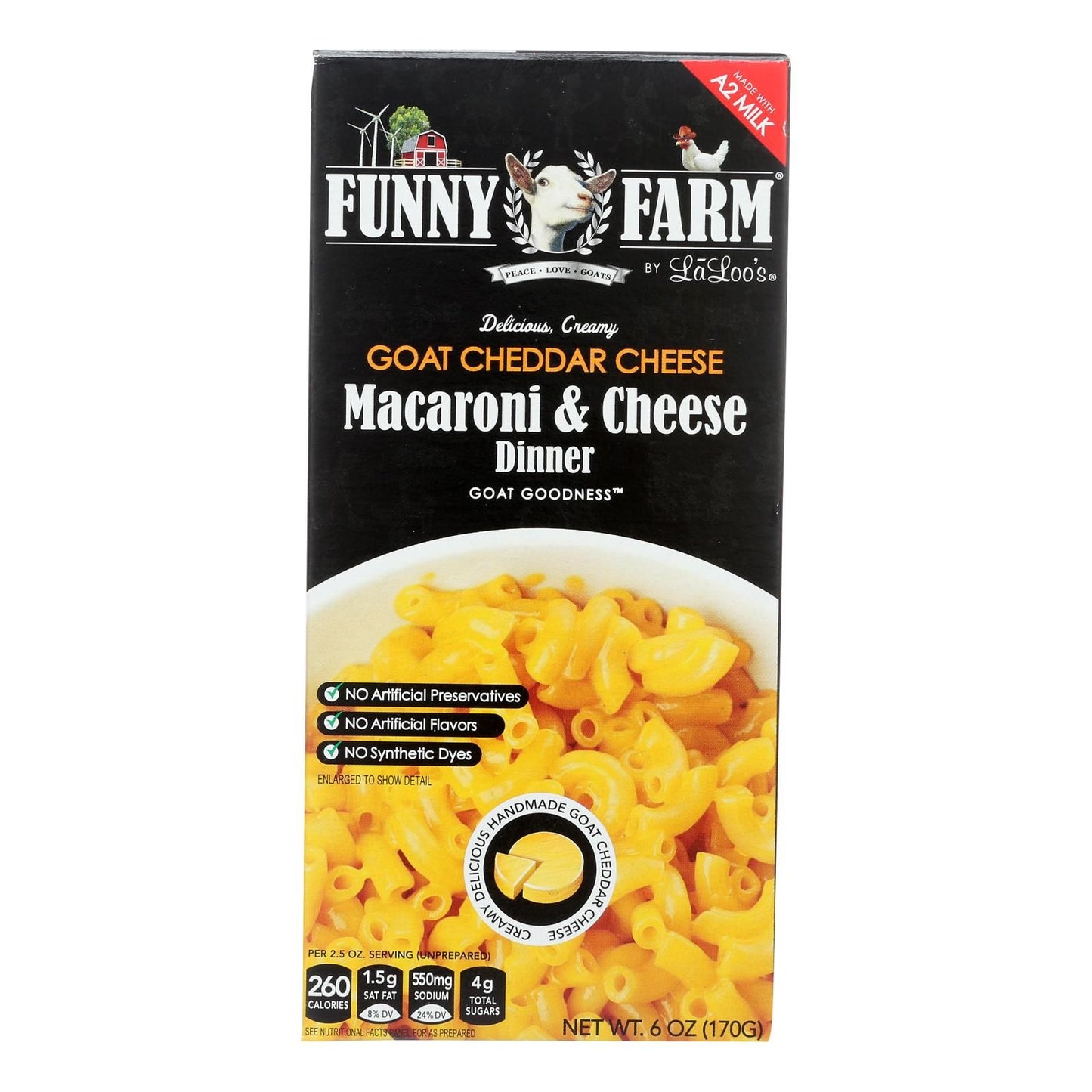 Funny Farm By La Loo's Goat Cheddar Cheese Macaroni & Cheese Dinner - Case Of 8 - 6 Oz image 1