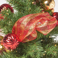 2' Red Gold Burlap Christmas Tree with 50 LED Lights - Battery Operated