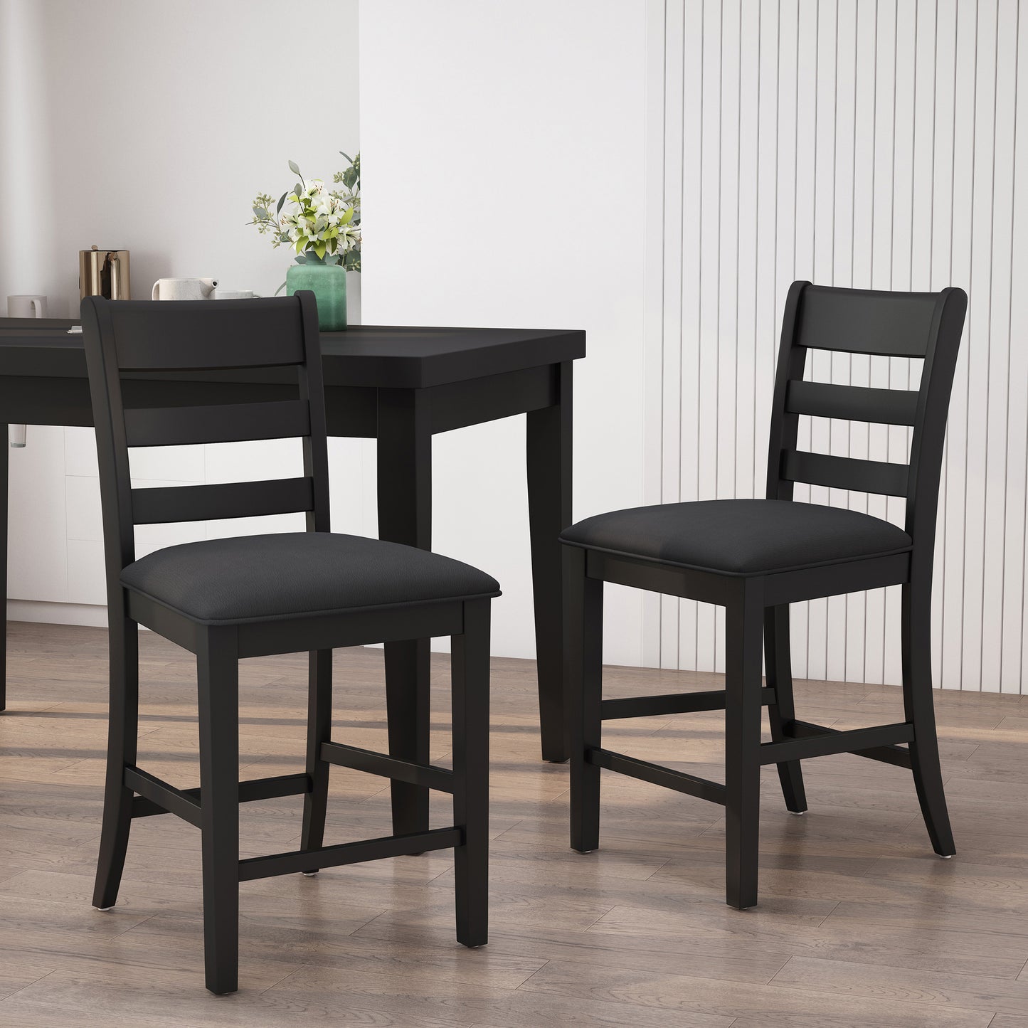 Farmhouse Upholstered Wood Counter Stools (Set of 2) image 1