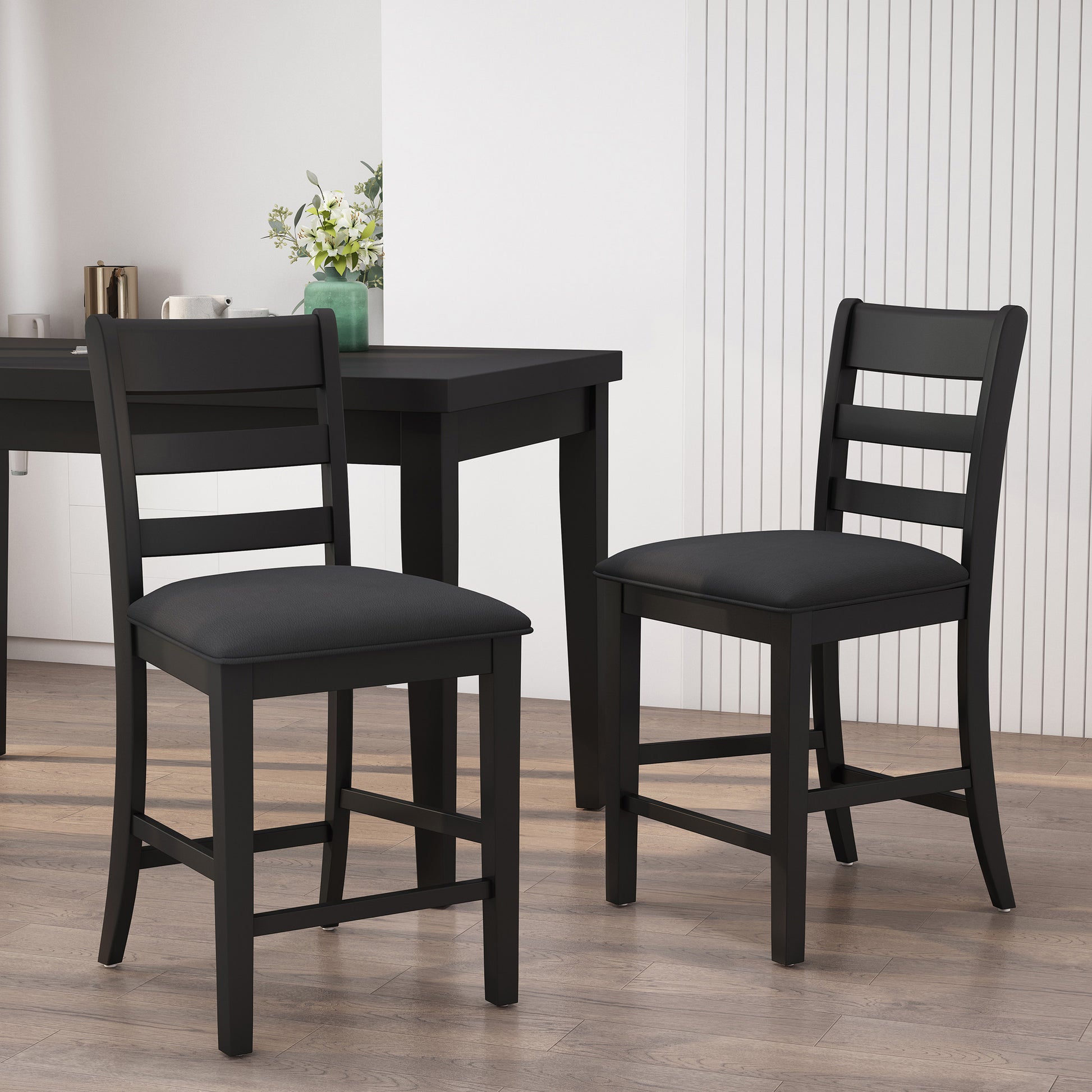 Farmhouse Upholstered Wood Counter Stools (Set of 2) image 1