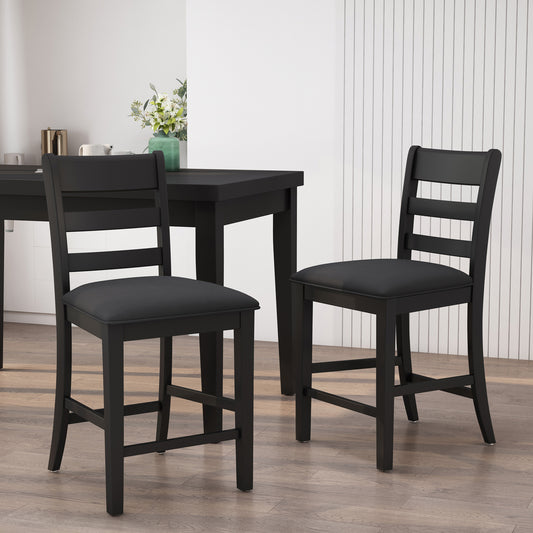 Farmhouse Upholstered Wood Counter Stools Set of 2 - Front View