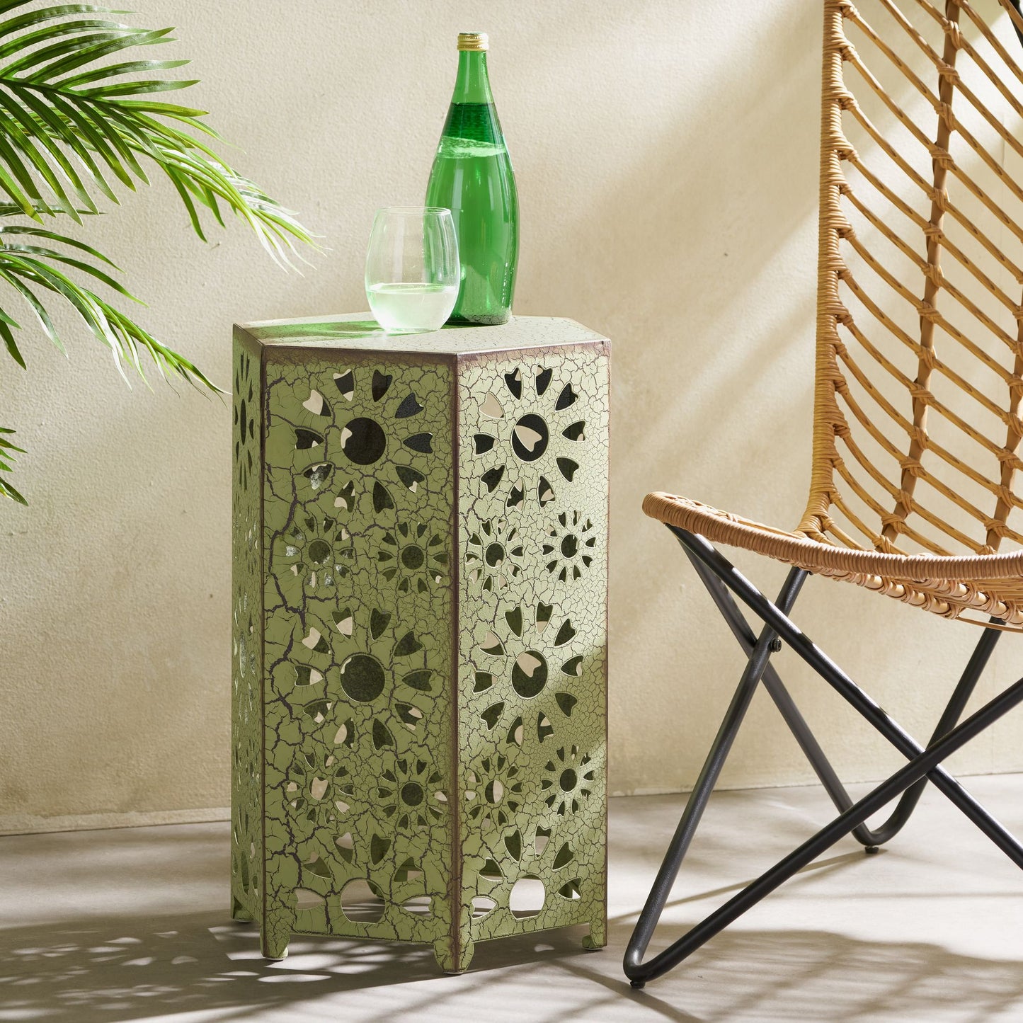 Galore 14" Side Table with Sunburst Cut Out Design, Green image 4