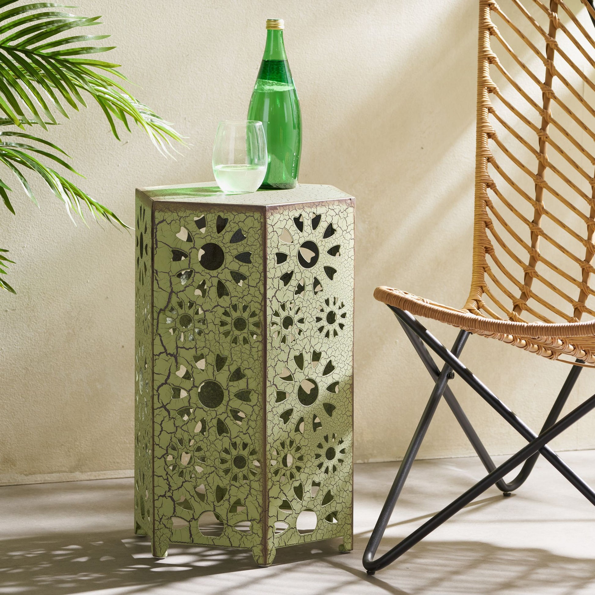 Galore 14" Side Table with Sunburst Cut Out Design, Green image 4