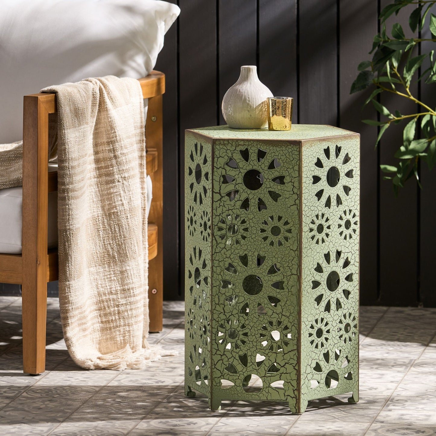 Galore 14" Side Table with Sunburst Cut Out Design, Green image 6
