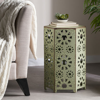 Galore 14" Side Table with Sunburst Cut Out Design, Green image 3
