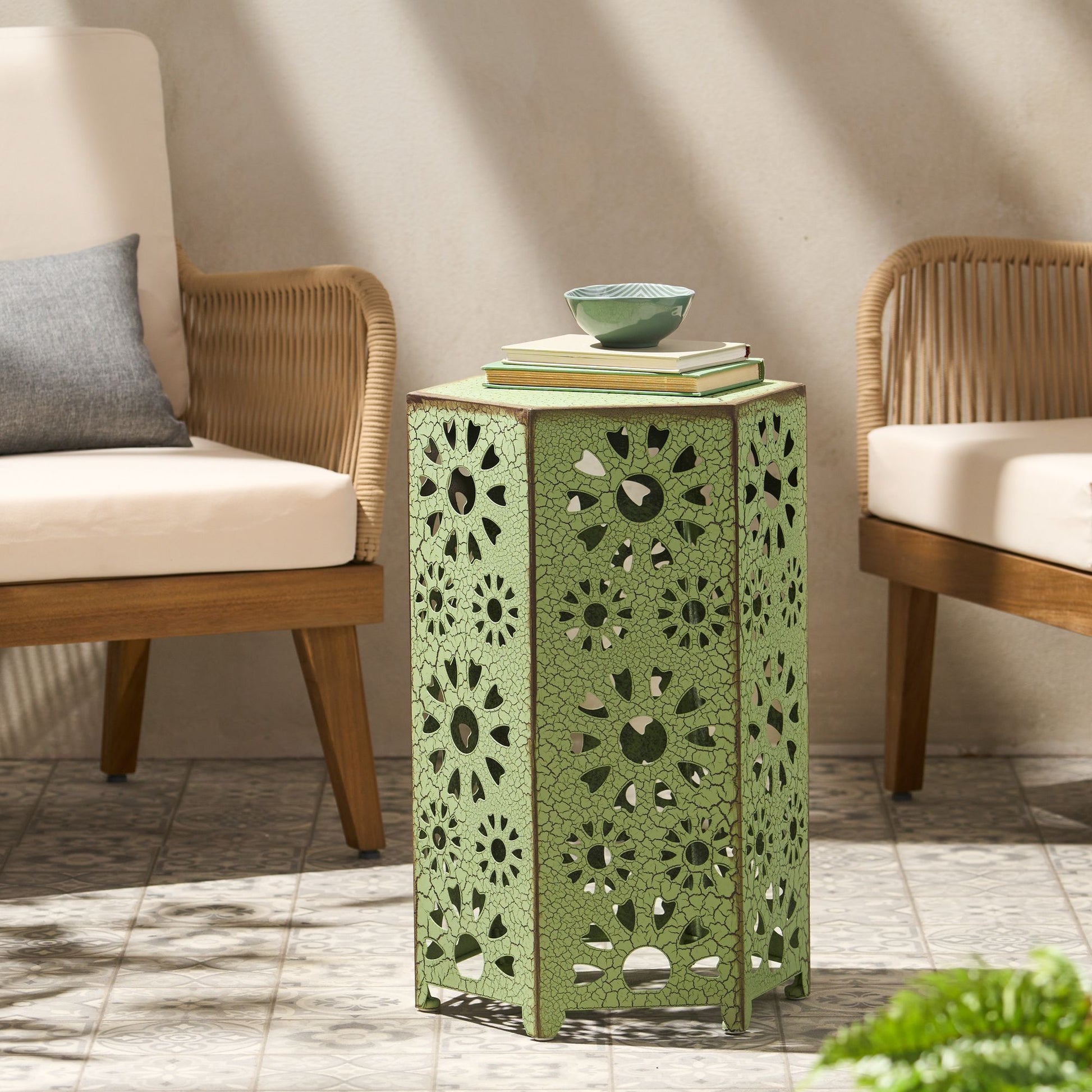 Galore 14" Side Table with Sunburst Cut Out Design, Green image 8