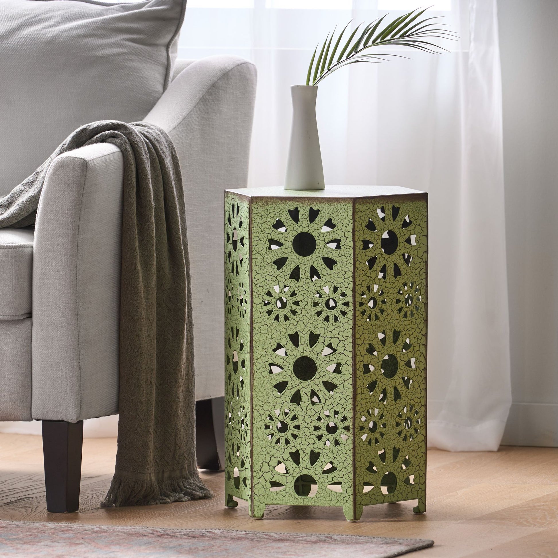 Galore 14" Side Table with Sunburst Cut Out Design, Green image 7