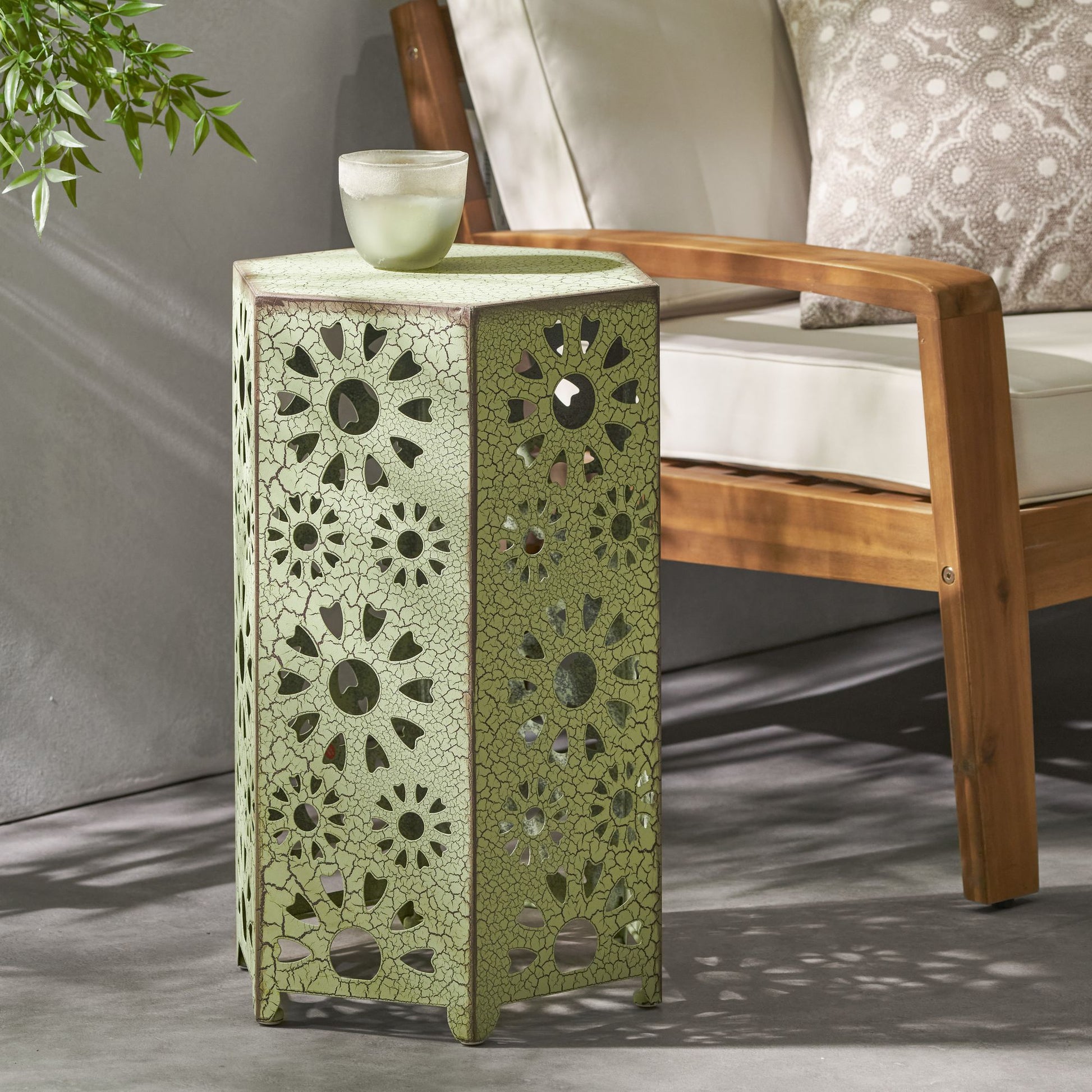 Galore 14" Side Table with Sunburst Cut Out Design, Green image 1